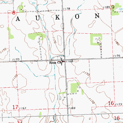 Topographic Map of Ness Church, MN