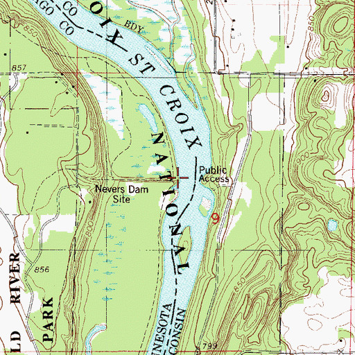 Topographic Map of Nevers Dam, MN