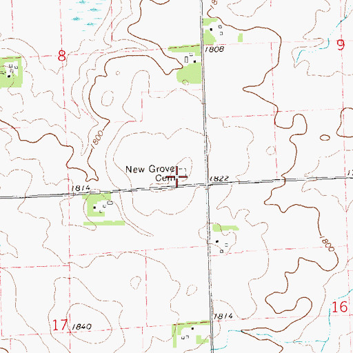 Topographic Map of New Grove Cemetery, MN