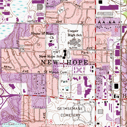 Topographic Map of New Hope, MN