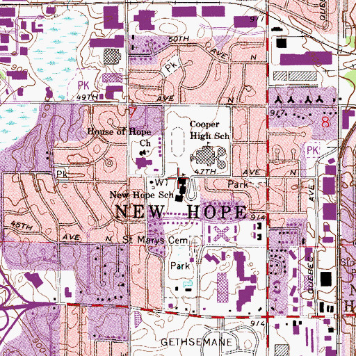 Topographic Map of New Hope School, MN
