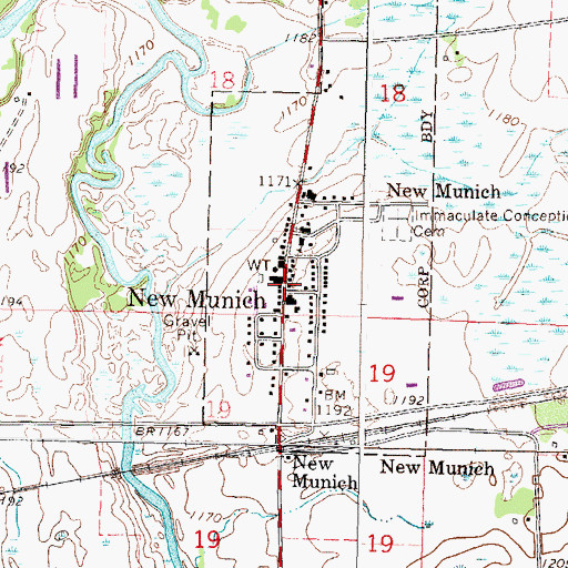 Topographic Map of New Munich, MN