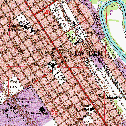 Topographic Map of New Ulm, MN