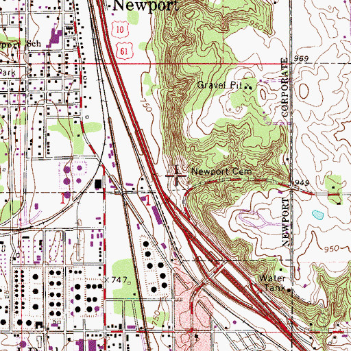 Topographic Map of Newport Cemetery, MN