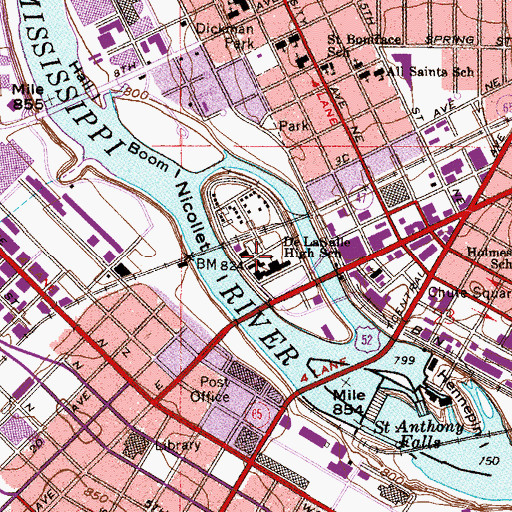 Topographic Map of Nicollet Island, MN