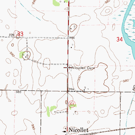 Topographic Map of Nicollet Cemetery, MN