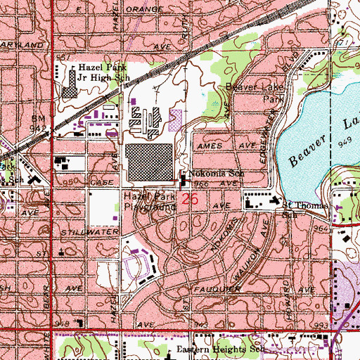Topographic Map of Nokomis School, MN