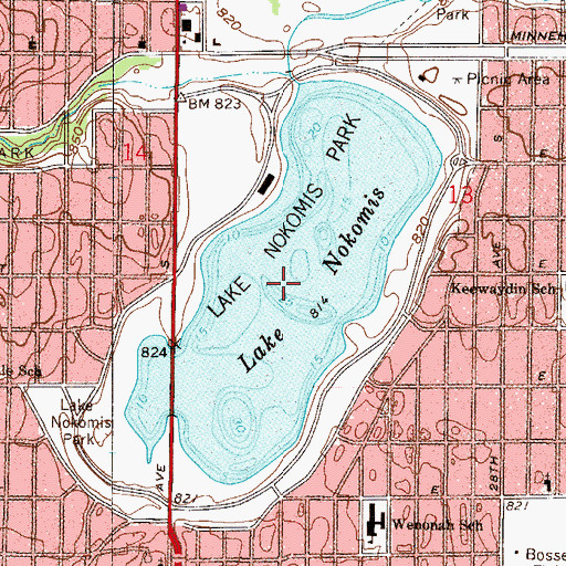 Topographic Map of Lake Nokomis, MN