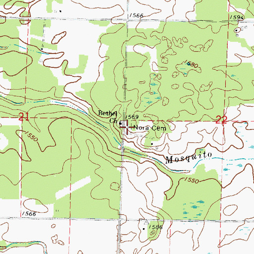 Topographic Map of Nora Cemetery, MN