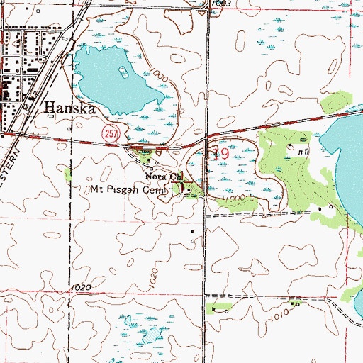 Topographic Map of Nora Church, MN