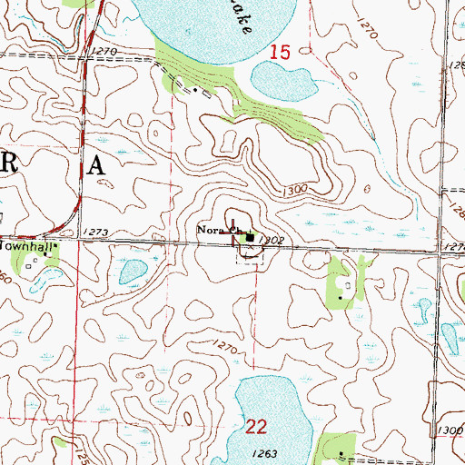 Topographic Map of Nora Church, MN