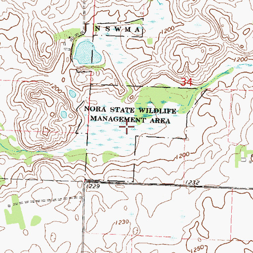 Topographic Map of Nora State Wildlife Management Area, MN