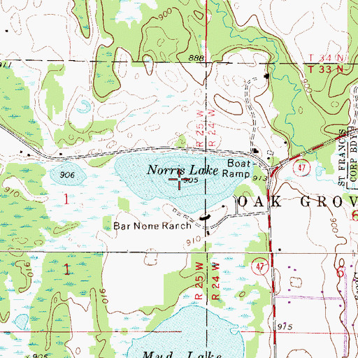 Topographic Map of Norris Lake, MN