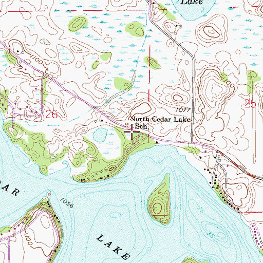 Topographic Map of North Cedar Lake School, MN