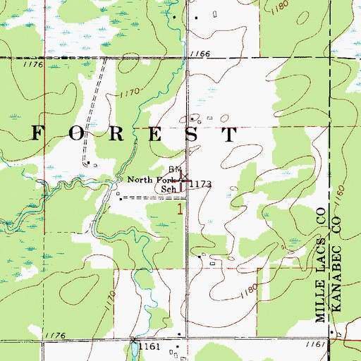 Topographic Map of North Fork School, MN