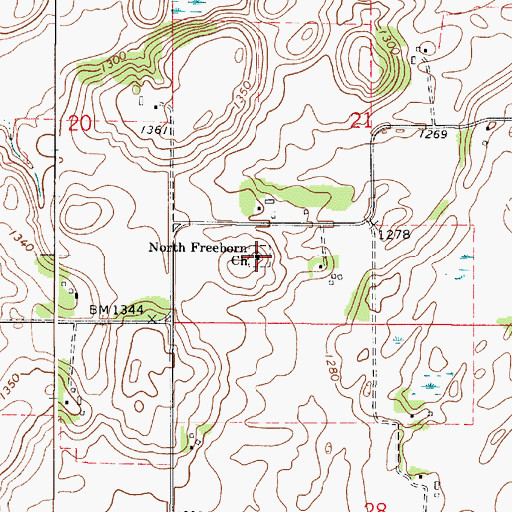 Topographic Map of North Freeborn Church, MN