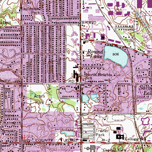 Topographic Map of North Heights School, MN