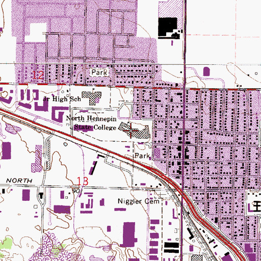 Topographic Map of North Hennepin State College, MN