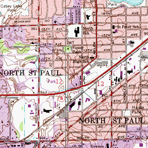 Topographic Map of North High School, MN