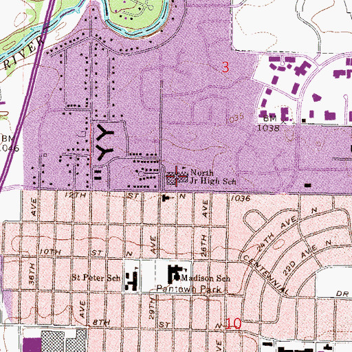 Topographic Map of North Junior High School, MN
