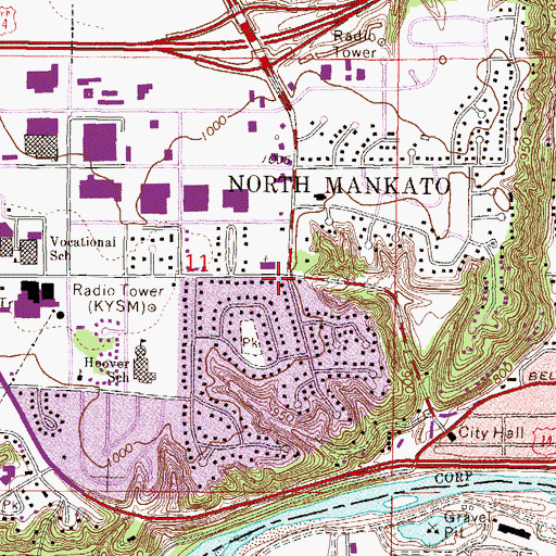 Topographic Map of North Mankato, MN