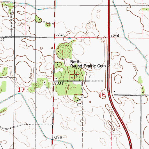 Topographic Map of North Round Prairie Cemetery, MN
