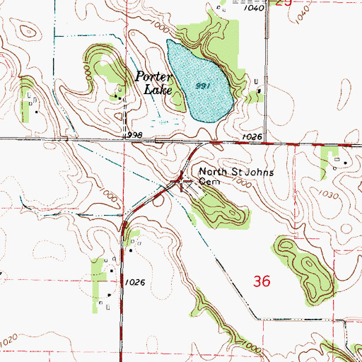 Topographic Map of North Saint Johns Cemetery, MN