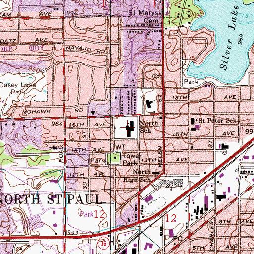 Topographic Map of North School, MN