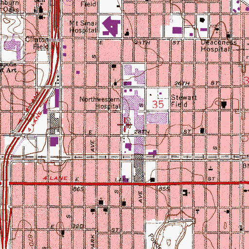 Topographic Map of Abbott Northwestern Hospital, MN