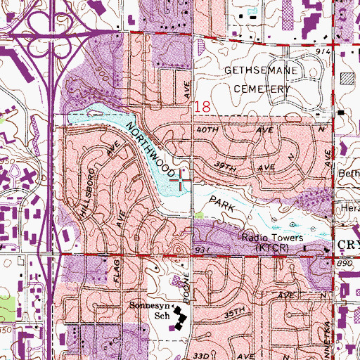 Topographic Map of Northwood Park, MN