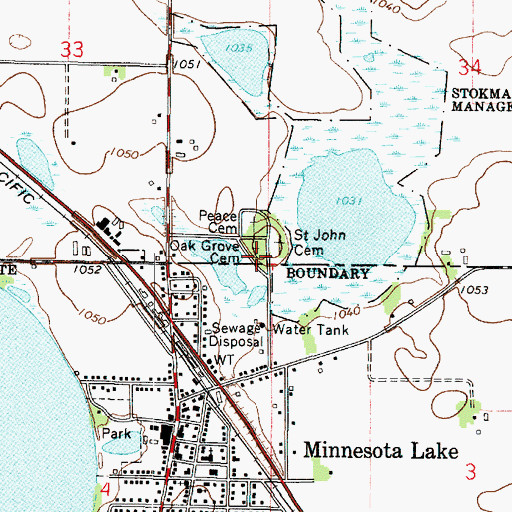 Topographic Map of Oak Grove Cemetery, MN