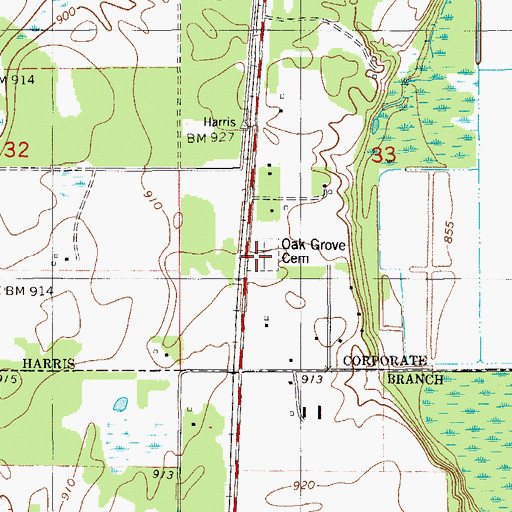 Topographic Map of Oak Grove Cemetery, MN