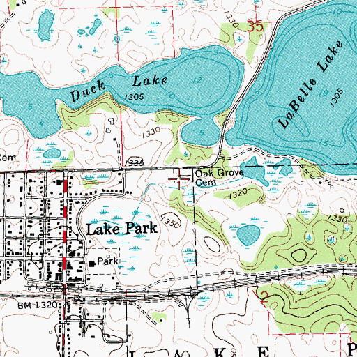 Topographic Map of Oak Grove Cemetery, MN