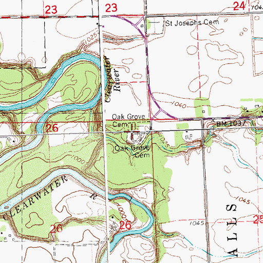 Topographic Map of Oak Grove Cemetery, MN