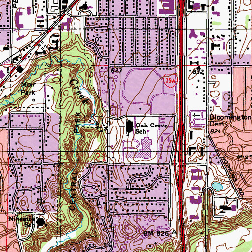Topographic Map of Oak Grove Elementary School, MN