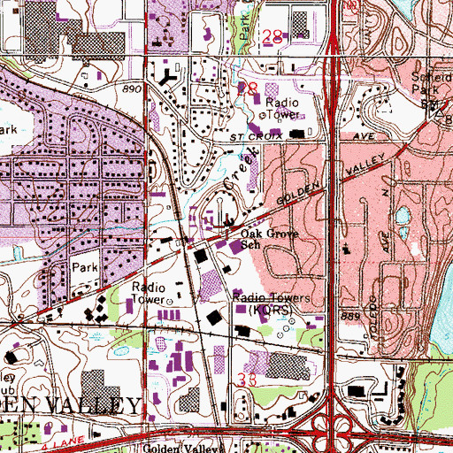 Topographic Map of Oak Grove School, MN