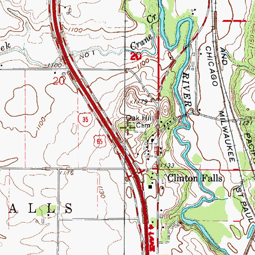 Topographic Map of Oak Hill Cemetery, MN