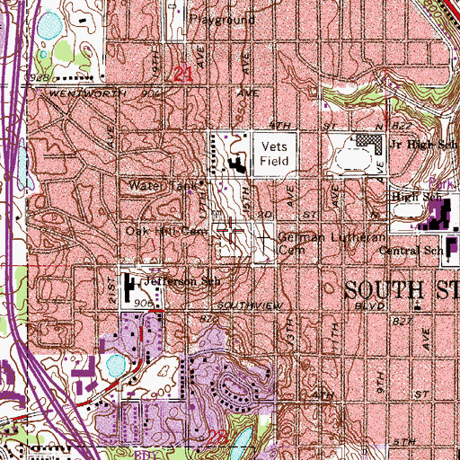 Topographic Map of Oak Hill Cemetery, MN