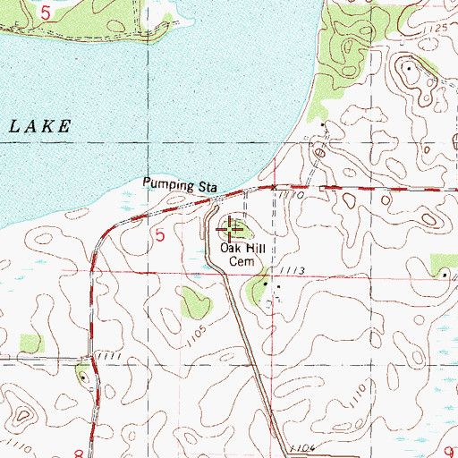 Topographic Map of Oak Hill Cemetery, MN