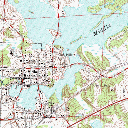 Topographic Map of Oak Hill Cemetery, MN
