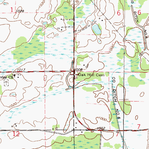 Topographic Map of Oak Hill Cemetery, MN