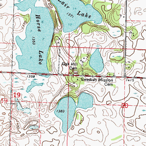 Topographic Map of Oak Hill Cemetery, MN