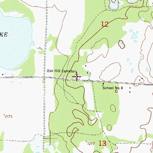 Topographic Map of Oak Hill Cemetery, MN