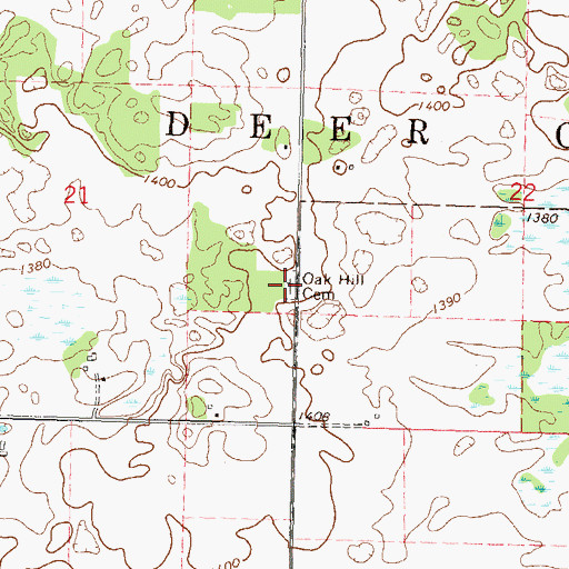 Topographic Map of Oak Hill Cemetery, MN