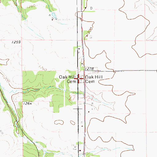 Topographic Map of Oak Hill Cemetery, MN