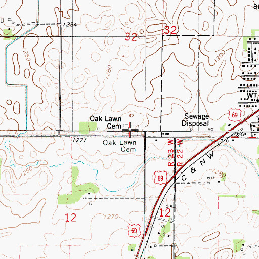 Topographic Map of Oak Lawn Cemetery, MN