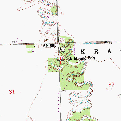 Topographic Map of Oak Mound School, MN
