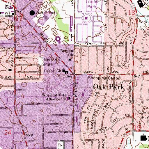 Topographic Map of Oak Park, MN