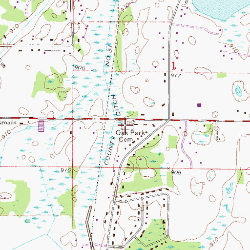 Topographic Map of Oak Park Cemetery, MN