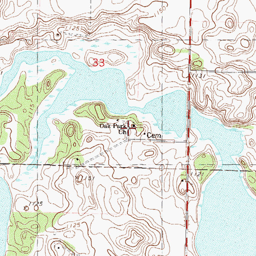 Topographic Map of Oak Park Church, MN